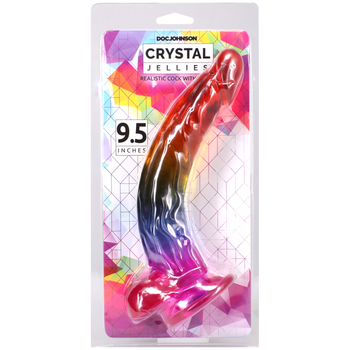 Crystal Jellies - 9.5 Inch Realistic Cock with Balls - Rainbow