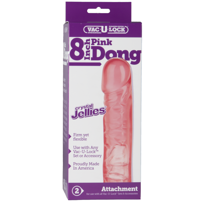 Vac-U-Lock - 8 Inch Pink Dong - Crystal Jellies