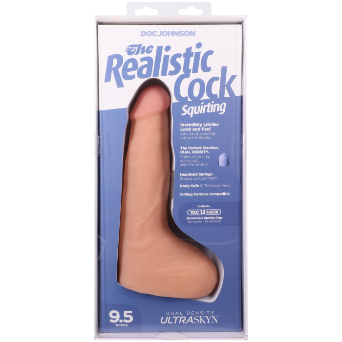 The Realistic Cock - Squirting Cock - With Removable Vac-U-Lock Suction Cup - ULTRASKYN - 9.5 Inch (with balls)