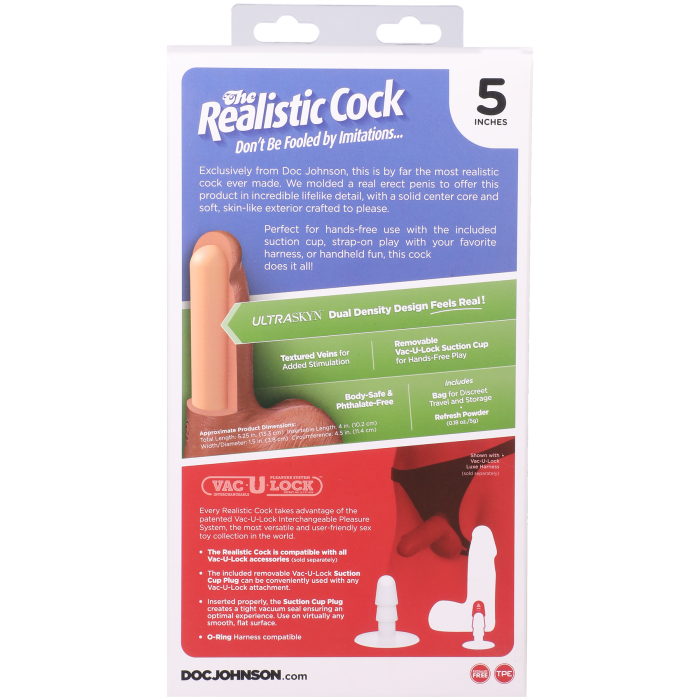 The Realistic Cock - With Removable Vac-U-Lock Suction Cup - ULTRASKYN - 5 Inch (with balls)