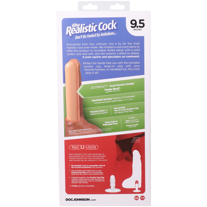 The Realistic Cock - Squirting Cock - With Removable Vac-U-Lock Suction Cup - ULTRASKYN - 9.5 Inch (with balls)