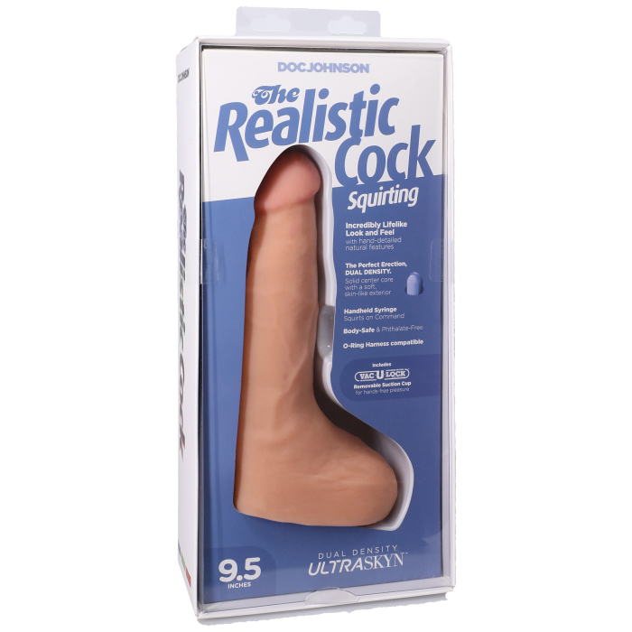 The Realistic Cock - Squirting Cock - With Removable Vac-U-Lock Suction Cup - ULTRASKYN - 9.5 Inch (with balls)