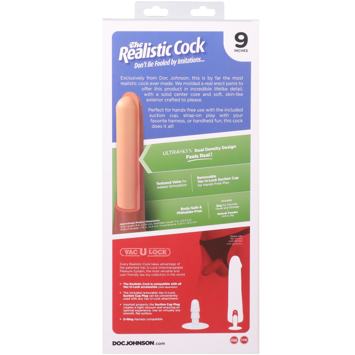The Realistic Cock - With Removable Vac-U-Lock Suction Cup - ULTRASKYN - 9 Inch