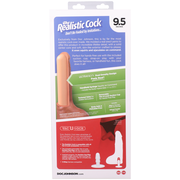 The Realistic Cock - Squirting Cock - With Removable Vac-U-Lock Suction Cup - ULTRASKYN - 9.5 Inch (with balls)