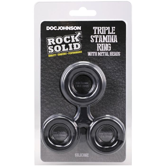 ROCK SOLID - Silicone Triple Stamina Ring with Metal Beads