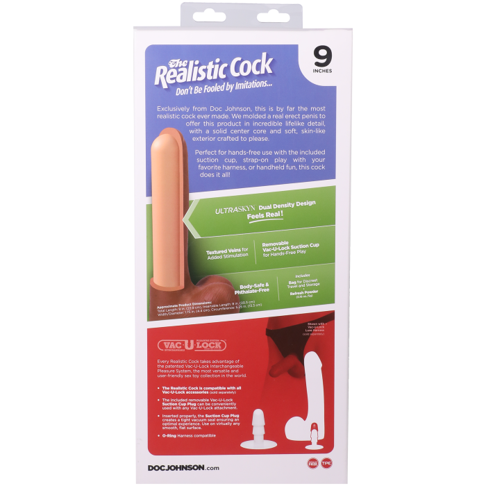 The Realistic Cock - With Removable Vac-U-Lock Suction Cup - ULTRASKYN - 9 Inch (with balls)