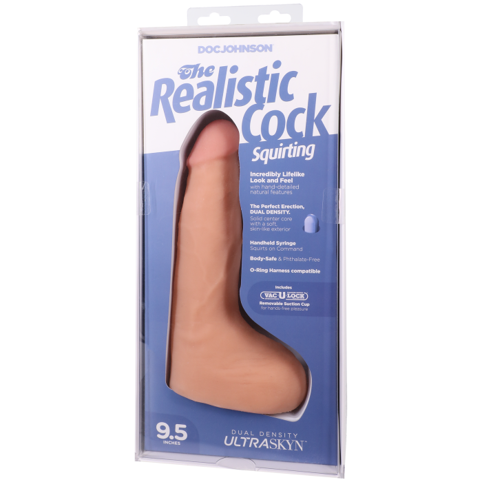 The Realistic Cock - Squirting Cock - With Removable Vac-U-Lock Suction Cup - ULTRASKYN - 9.5 Inch (with balls)