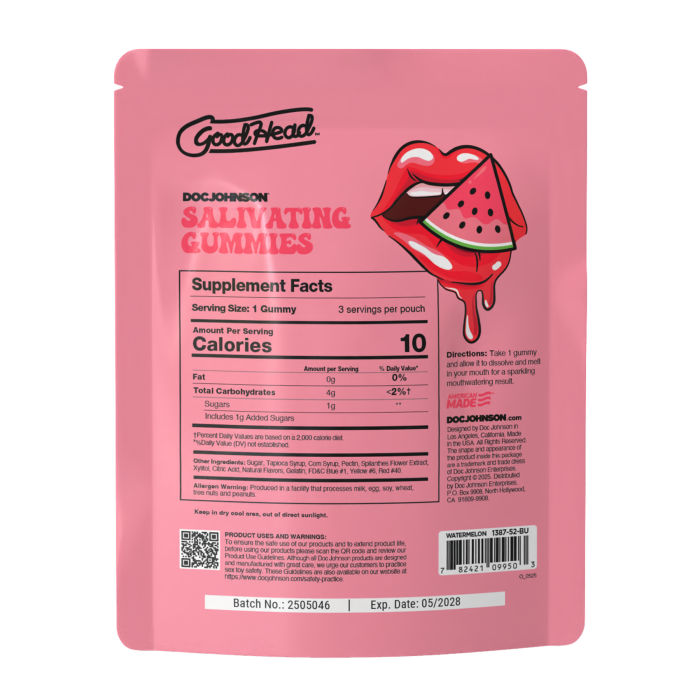 GoodHead - Salivating Gummies - 24 ct display (3 pcs per pouch) 12g - Watermelon