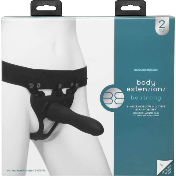 Body Extensions - BE Strong 2-Piece Set - Silicone Harness with 7.5" Slim Dong