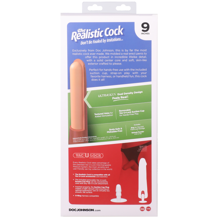 The Realistic Cock - With Removable Vac-U-Lock Suction Cup - ULTRASKYN - 9 Inch (with balls)