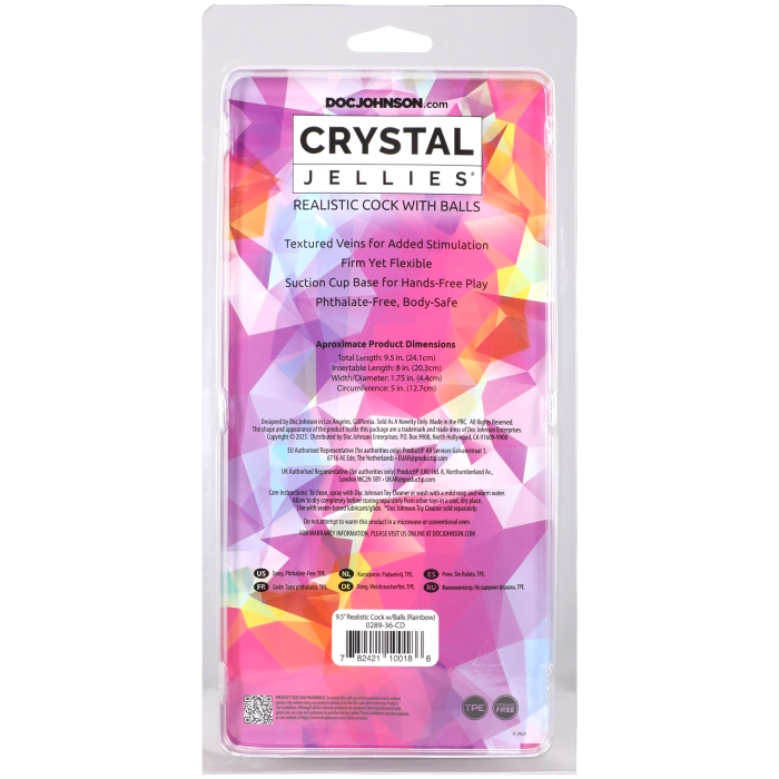 Crystal Jellies - 9.5 Inch Realistic Cock with Balls - Rainbow