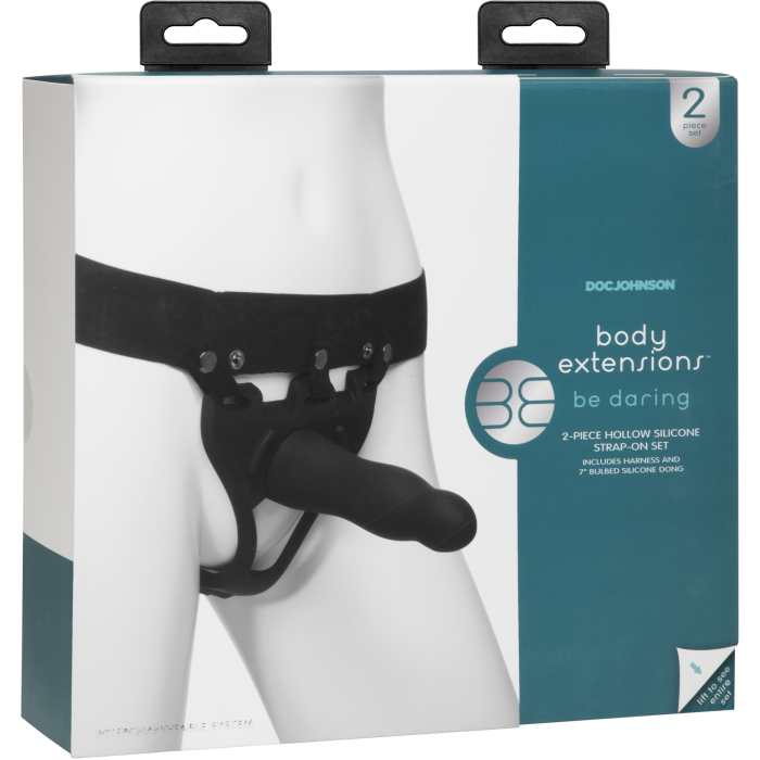Body Extensions - BE Daring 2-Piece Set - Silicone Harness with 7" Bulbed Dong
