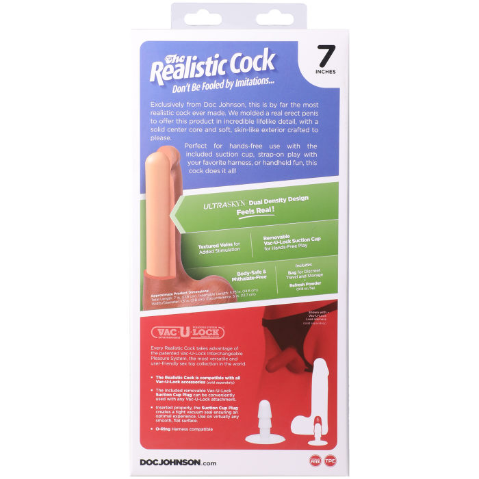 The Realistic Cock - With Removable Vac-U-Lock Suction Cup - ULTRASKYN - 7 Inch (with balls)