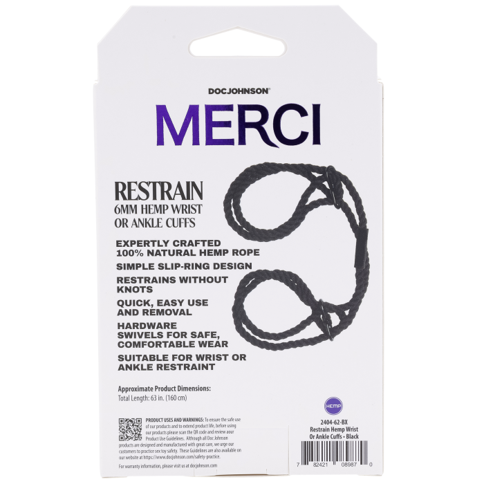 Merci - Restrain - 6mm Hemp Wrist or Ankle Cuffs