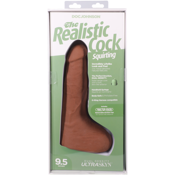 The Realistic Cock - Squirting Cock - With Removable Vac-U-Lock Suction Cup - ULTRASKYN - 9.5 Inch (with balls)
