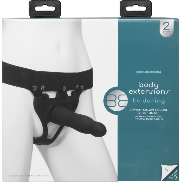 Body Extensions - BE Daring 2-Piece Set - Silicone Harness with 7" Bulbed Dong