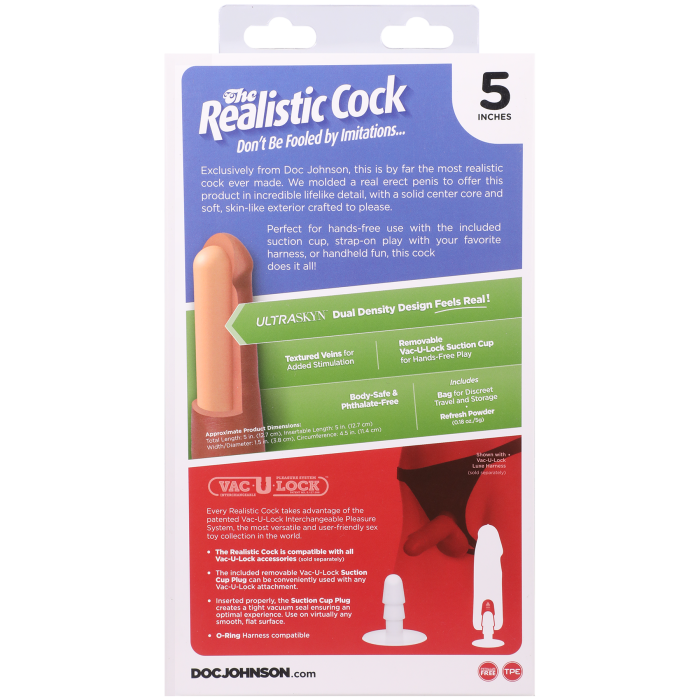 The Realistic Cock - With Removable Vac-U-Lock Suction Cup - ULTRASKYN - 5 Inch