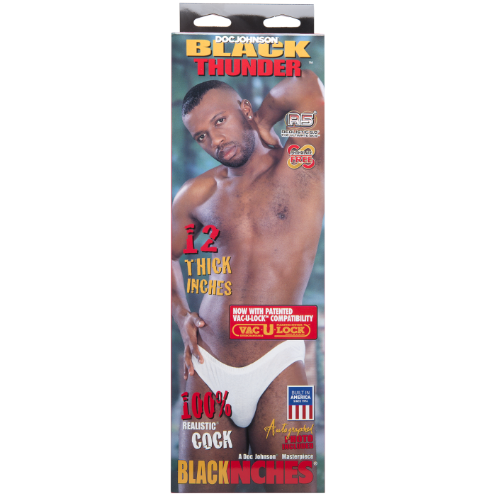 Signature Cocks - Black Thunder - 12 Inch Realistic Cock with Removable Vac-U-Lock Suction Cup