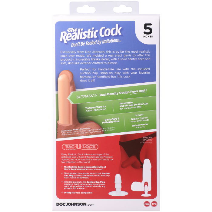 The Realistic Cock - With Removable Vac-U-Lock Suction Cup - ULTRASKYN - 5 Inch (with balls)