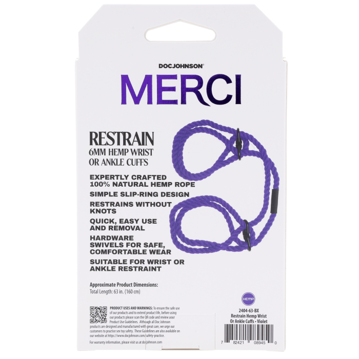 Merci - Restrain - 6mm Hemp Wrist or Ankle Cuffs