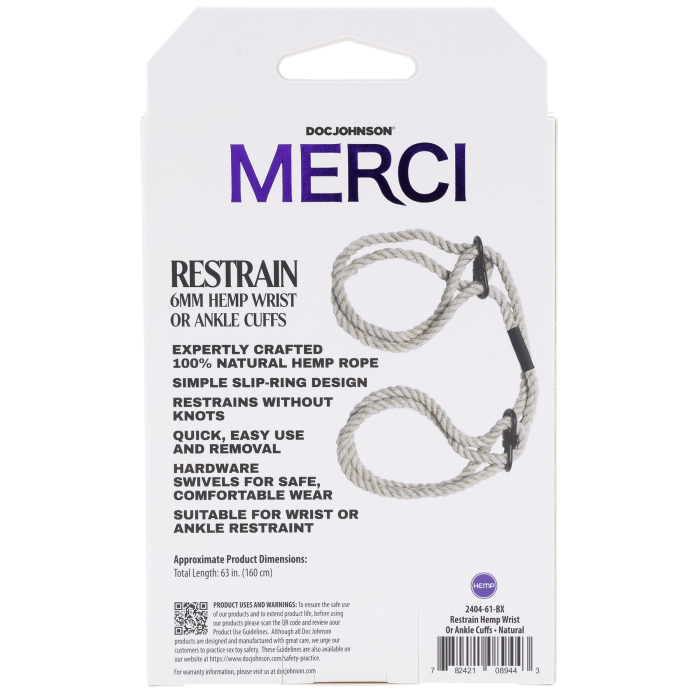 Merci - Restrain - 6mm Hemp Wrist or Ankle Cuffs