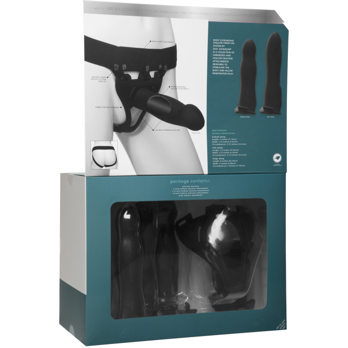 Body Extensions - BE Ready 4-Piece Set - Silicone Harness with 7" Bulbed / 7.5" Slim / 8" Large Dong