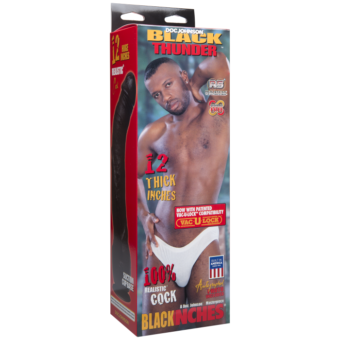 Signature Cocks - Black Thunder - 12 Inch Realistic Cock with Removable Vac-U-Lock Suction Cup