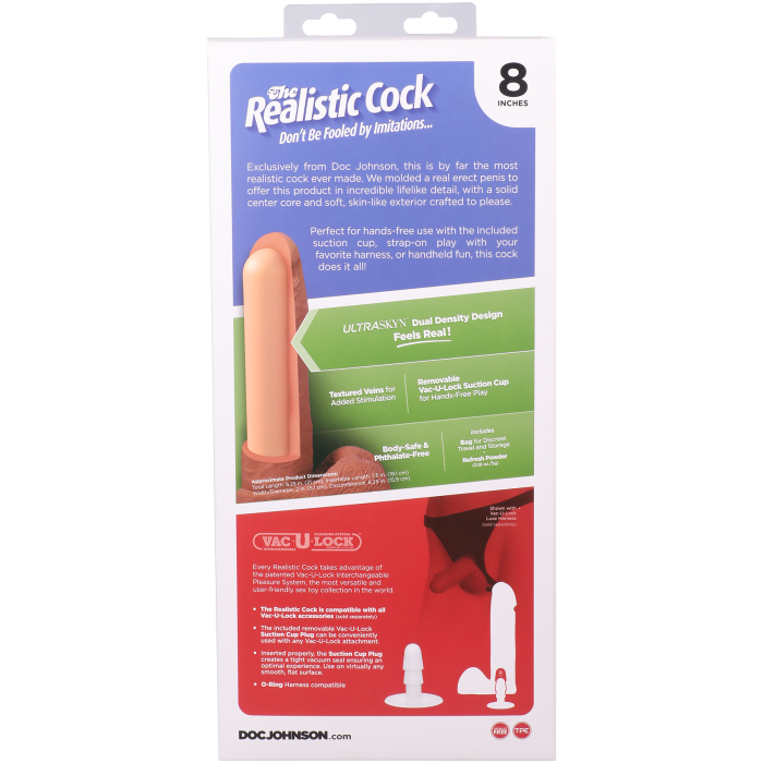 The Realistic Cock - With Removable Vac-U-Lock Suction Cup - ULTRASKYN - 8 Inch (with balls)