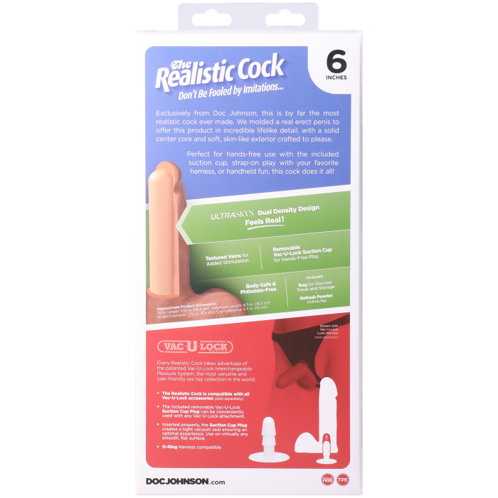 The Realistic Cock - With Removable Vac-U-Lock Suction Cup - ULTRASKYN - 6 Inch (with balls)