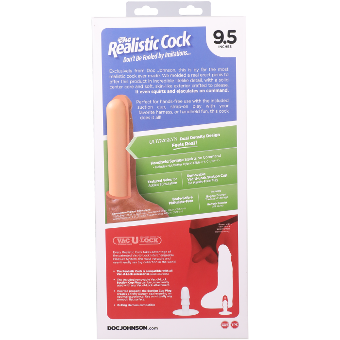 The Realistic Cock - Squirting Cock - With Removable Vac-U-Lock Suction Cup - ULTRASKYN - 9.5 Inch (with balls)