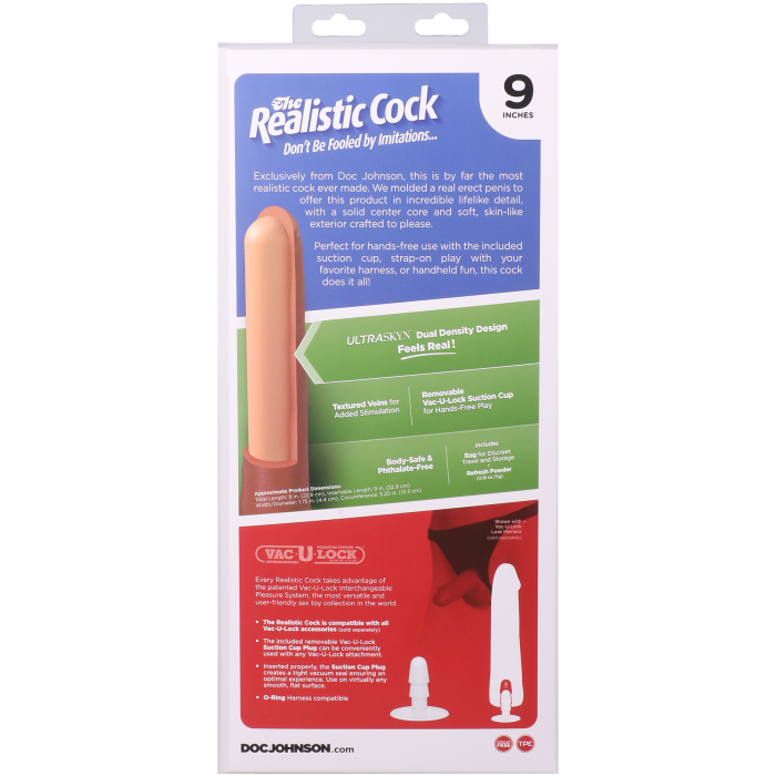 The Realistic Cock - With Removable Vac-U-Lock Suction Cup - ULTRASKYN - 9 Inch (with balls)