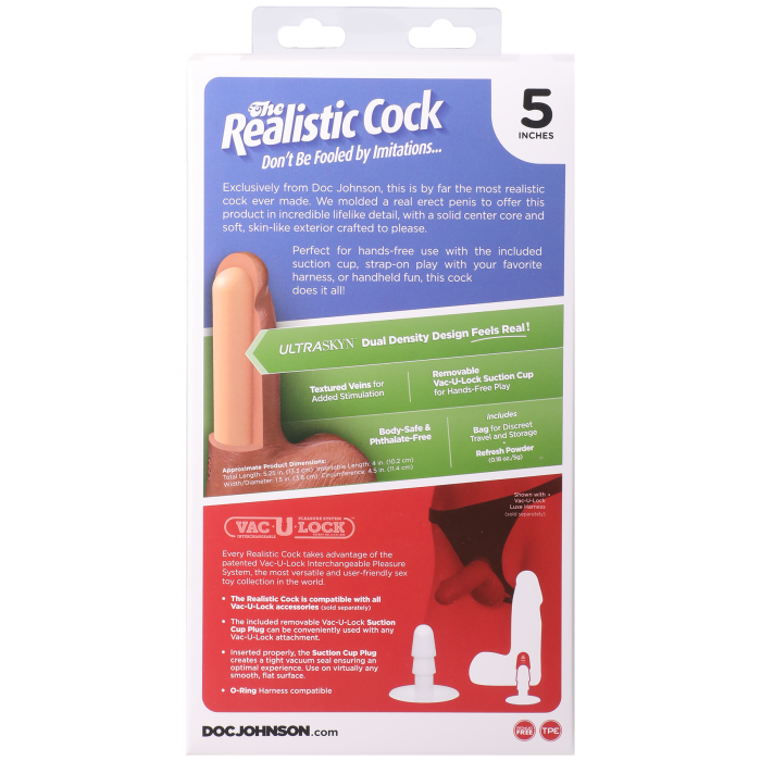 The Realistic Cock - With Removable Vac-U-Lock Suction Cup - ULTRASKYN - 5 Inch (with balls)