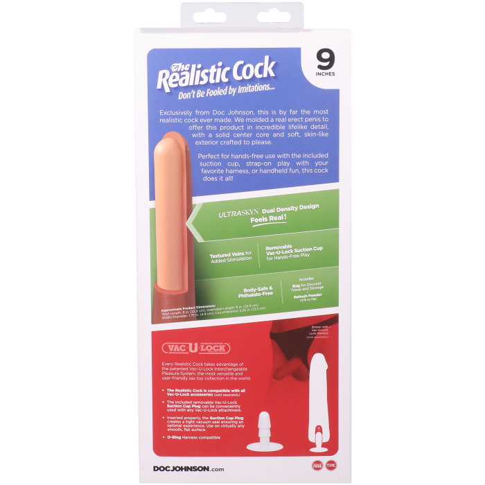 The Realistic Cock - With Removable Vac-U-Lock Suction Cup - ULTRASKYN - 9 Inch
