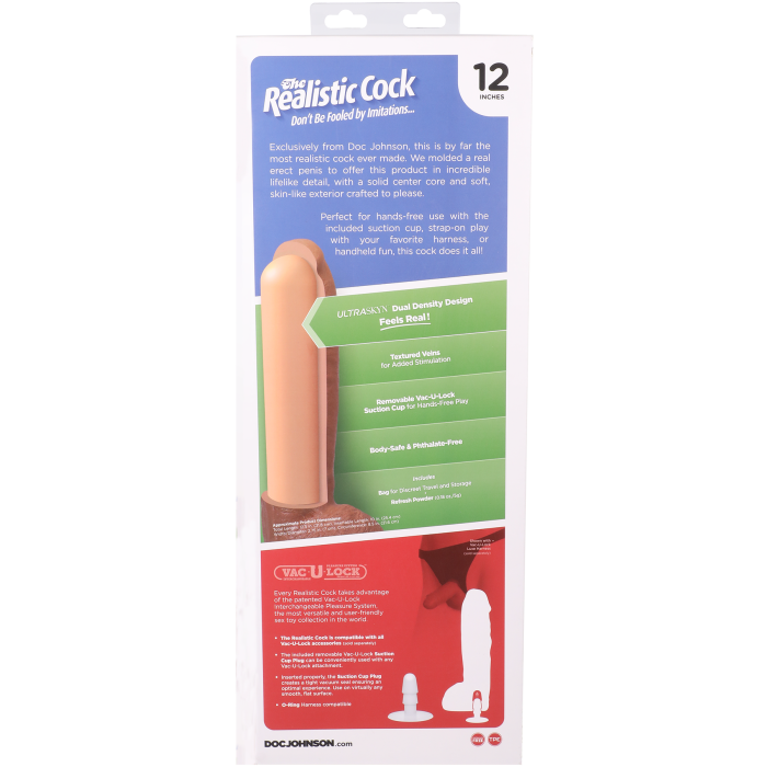 The Realistic Cock - Hung With Removable Vac-U-Lock Suction Cup - ULTRASKYN - 12 Inch (with balls)