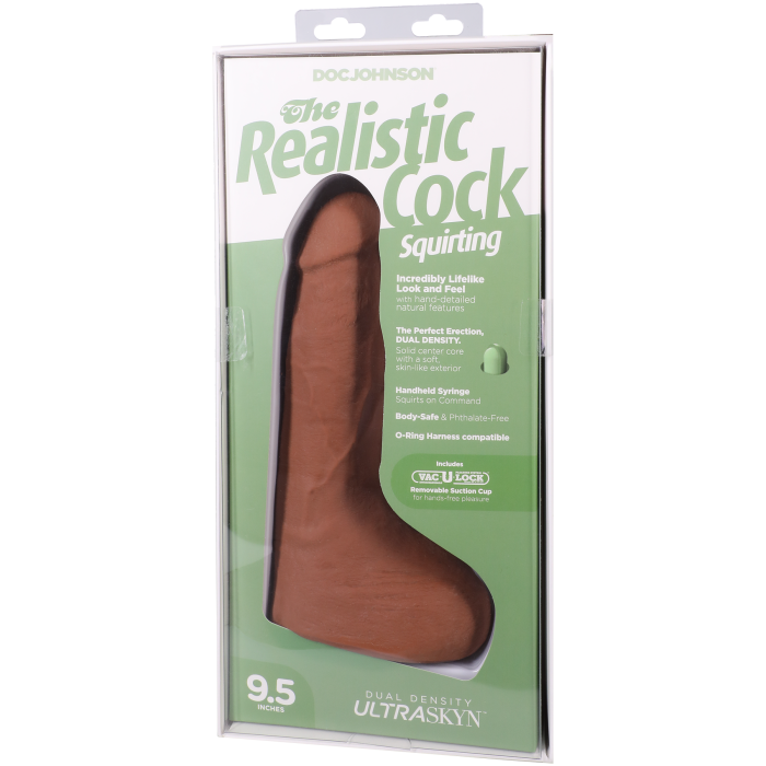 The Realistic Cock - Squirting Cock - With Removable Vac-U-Lock Suction Cup - ULTRASKYN - 9.5 Inch (with balls)