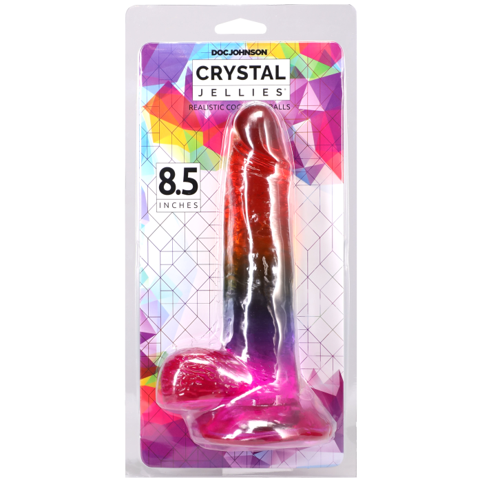 Crystal Jellies - 8.5 Inch Realistic Cock with Balls - Rainbow