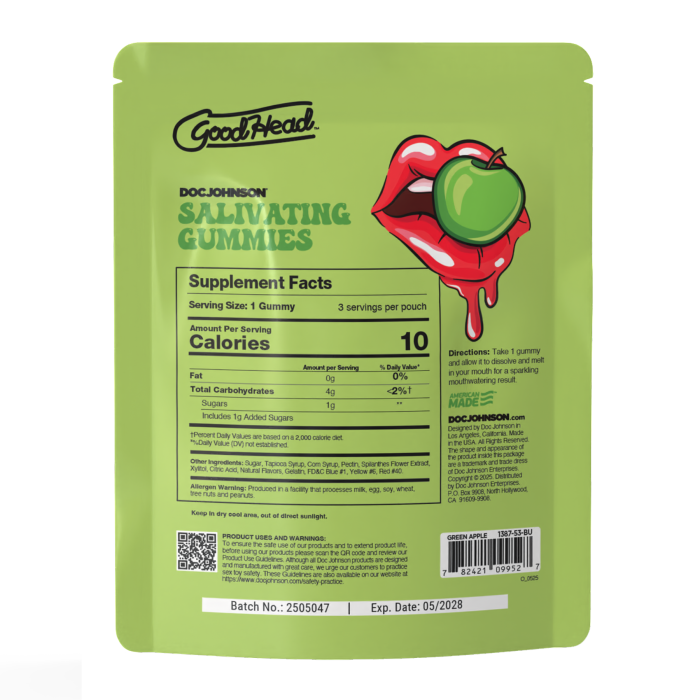 GoodHead - Salivating Gummies - 24 ct display (3 pcs per pouch) 12g - Green Apple