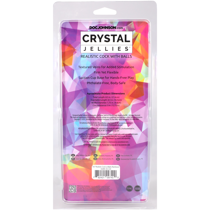 Crystal Jellies - 8.5 Inch Realistic Cock with Balls - Rainbow