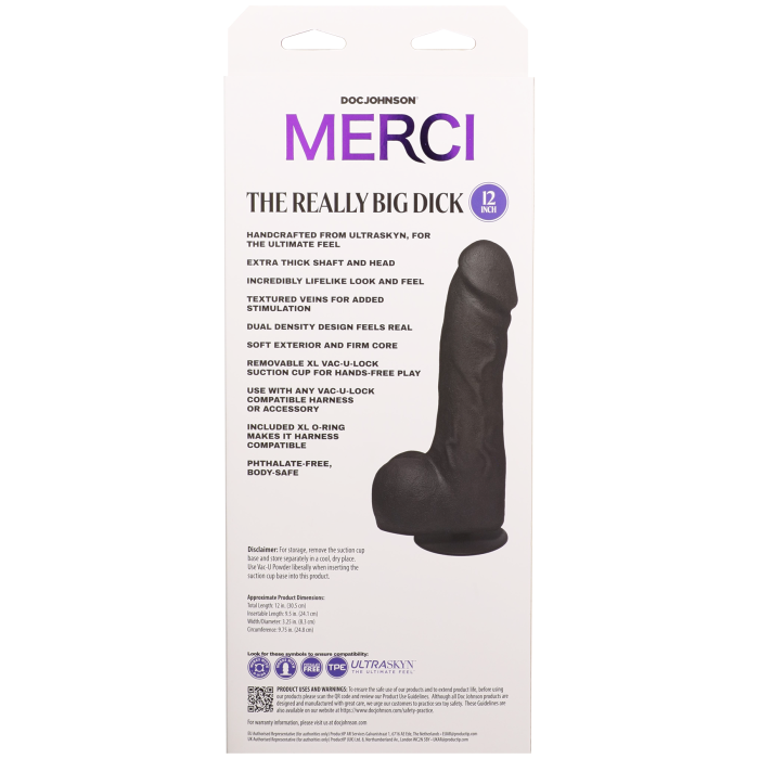 Merci - The Really Big Dick 12" - With XL Removable Vac-U-Lock Suction Cup - ULTRASKYN
